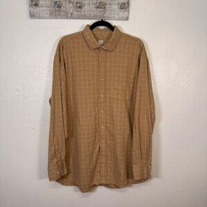 Peter Millar Men's XL Cotton Flannel Plaid Shirt Tan Brown Outdoor Gorpcore
